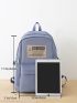 Letter Patch Classic Backpack Pocket Front Adjustable Strap For School