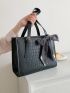 Medium Square Bag Colorblock Crocodile Embossed Twilly Scarf Decor For Work