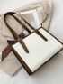 Medium Square Bag Colorblock Crocodile Embossed Twilly Scarf Decor For Work