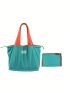 Letter Patch Shopper Bag Colorblock Double Handle Foldable For Daily