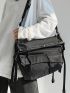 Medium Square Bag Black Pocket Front Adjustable Strap For Daily