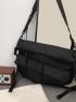 Medium Square Bag Black Pocket Front Adjustable Strap For Daily