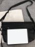 Medium Square Bag Black Pocket Front Adjustable Strap For Daily