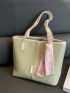 Medium Square Bag Stitch Detail Twilly Scarf Decor Double Handle For Daily