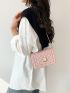 Mini Quilted Square Bag Baby Pink Studded Decor Flap For Daily