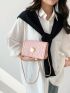 Mini Quilted Square Bag Baby Pink Studded Decor Flap For Daily