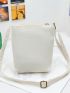 Mini Letter Patch Square Bag Beige Pocket Front Adjustable Strap For Daily