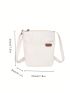 Mini Letter Patch Square Bag Beige Pocket Front Adjustable Strap For Daily