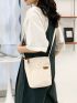 Mini Letter Patch Square Bag Beige Pocket Front Adjustable Strap For Daily