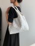 White Shoulder Tote Bag Ruched Detail Double Handle For Daily