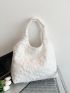 White Shoulder Tote Bag Ruched Detail Double Handle For Daily