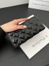 Black Long Wallet Fashionable Argyle Quilted Zipper PU