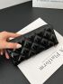 Black Long Wallet Fashionable Argyle Quilted Zipper PU