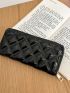 Black Long Wallet Fashionable Argyle Quilted Zipper PU