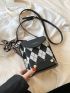 Mini Square Bag Fashionable Argyle & Letter Graphic Twilly Scarf & Studded Decor Flap PU