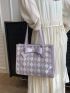 Small Shoulder Tote Bag Fashionable Argyle Pattern Bow Decor PU