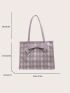 Small Shoulder Tote Bag Fashionable Argyle Pattern Bow Decor PU