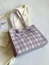 Small Shoulder Tote Bag Fashionable Argyle Pattern Bow Decor PU