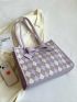 Small Shoulder Tote Bag Fashionable Argyle Pattern Bow Decor PU