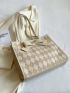 Small Shoulder Tote Bag Fashionable Argyle Pattern Bow Decor PU