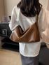 Large Capacity Hobo Bag Minimalist Brown PU