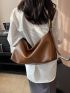 Large Capacity Hobo Bag Minimalist Brown PU