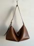 Large Capacity Hobo Bag Minimalist Brown PU