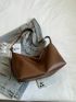 Large Capacity Hobo Bag Minimalist Brown PU