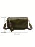 Medium Square Bag Green Adjustable Strap For Daily Retro Style Shoulder Bag, Fashion Zipper Messenger Bag, Women's Artificial Leather Crossbody Bag