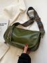 Medium Square Bag Green Adjustable Strap For Daily Retro Style Shoulder Bag, Fashion Zipper Messenger Bag, Women's Artificial Leather Crossbody Bag