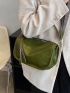 Medium Square Bag Green Adjustable Strap For Daily Retro Style Shoulder Bag, Fashion Zipper Messenger Bag, Women's Artificial Leather Crossbody Bag