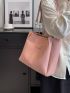 Heart Embossed Shoulder Tote Bag Fashionable Letter Patch Decor Chain PU