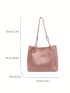 Heart Embossed Shoulder Tote Bag Fashionable Letter Patch Decor Chain PU