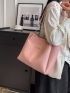 Heart Embossed Shoulder Tote Bag Fashionable Letter Patch Decor Chain PU