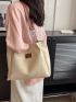 Heart Embossed Shoulder Tote Bag Fashionable Letter Patch Decor Chain PU