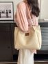 Heart Embossed Shoulder Tote Bag Fashionable Letter Patch Decor Chain PU