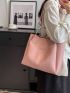 Heart Embossed Shoulder Tote Bag Fashionable Letter Patch Decor Chain PU