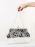 Small Evening Bag Fashionable Floral Embroidered Sequin Decor Kiss Lock Chain For Party