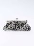 Small Evening Bag Fashionable Floral Embroidered Sequin Decor Kiss Lock Chain For Party