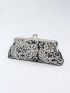 Small Evening Bag Fashionable Floral Embroidered Sequin Decor Kiss Lock Chain For Party