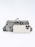 Small Evening Bag Fashionable Floral Embroidered Sequin Decor Kiss Lock Chain For Party