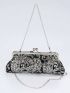 Small Evening Bag Fashionable Floral Embroidered Sequin Decor Kiss Lock Chain For Party