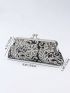 Small Evening Bag Fashionable Floral Embroidered Sequin Decor Kiss Lock Chain For Party