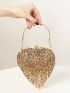 Mini Novelty Bag Glamorous Rhinestone Tassel Decor Heart Design Chain For Party