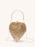 Mini Novelty Bag Glamorous Rhinestone Tassel Decor Heart Design Chain For Party