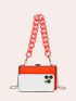 Mini Box Bag Funky Neon-red Transparent Chain