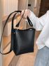 Mini Bucket Bag Litchi Embossed PU Black