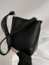 Mini Bucket Bag Litchi Embossed PU Black