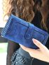 PU Long Wallet Blue Stitch Detail