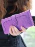 PU Long Wallet Purple Stitch Detail